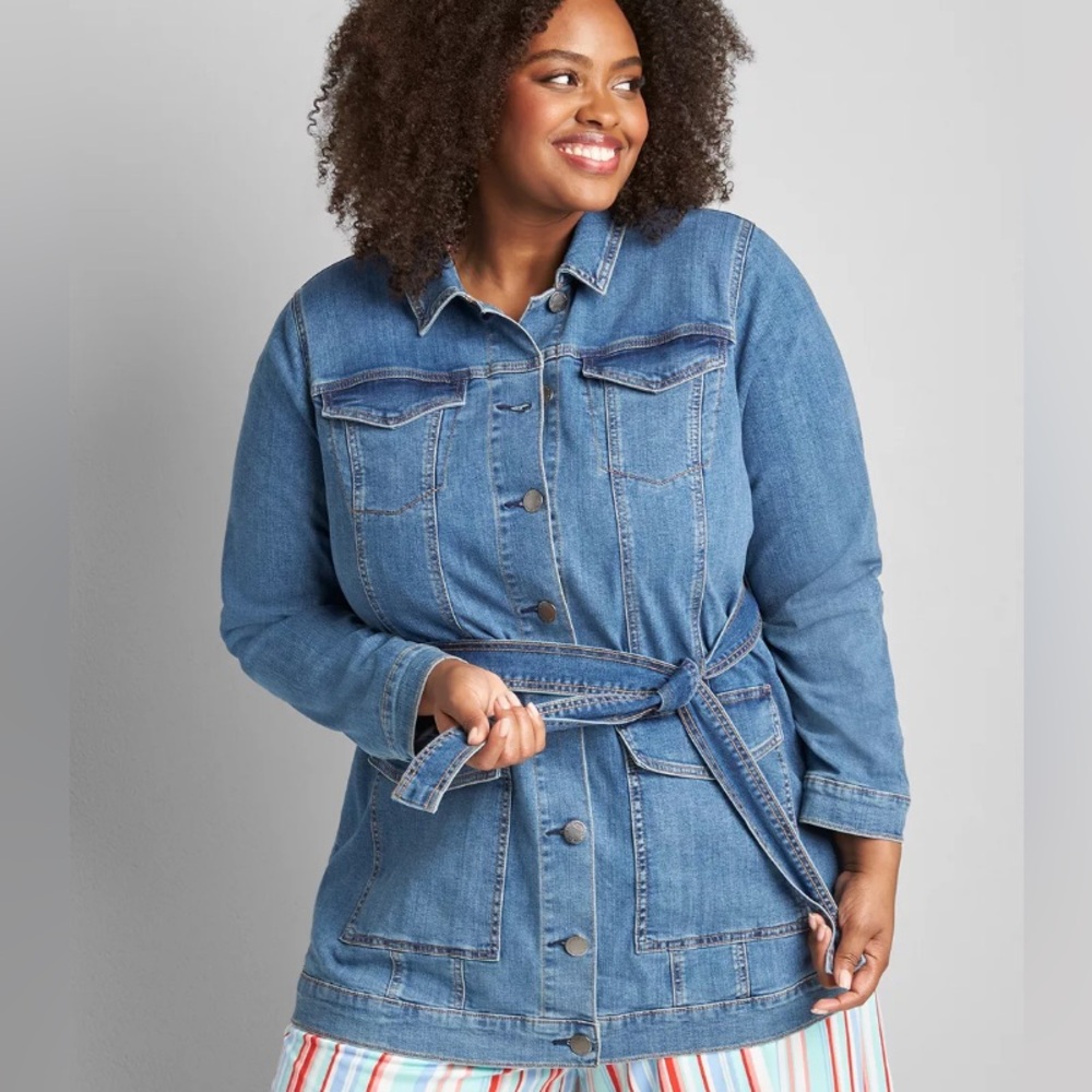 Lane Bryant  Jean Trench Coat Jacket with Belt